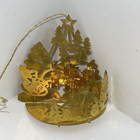 Danbury Mint 23K Gold Plated Christmas Ornament 9 Piece Lot Vintage 80’s Detail - Picture 7 of 9